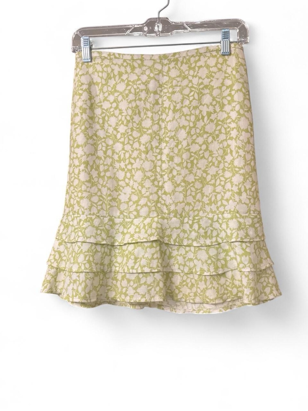 LOFT Light Green Floral Tiered A-Line Skirt